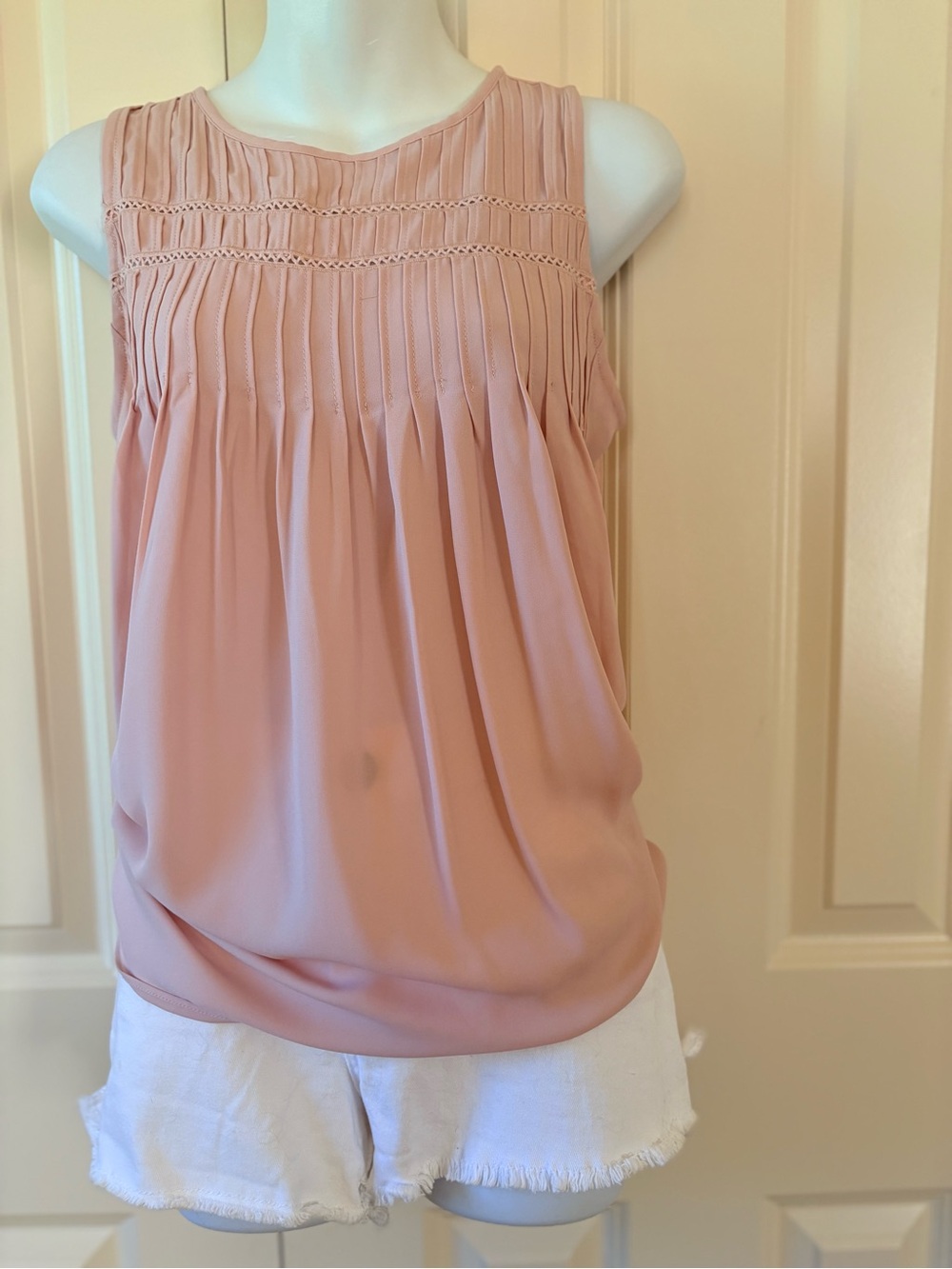 Kim Rogers Blush Pleated Yoke Sleeveless Top, size S